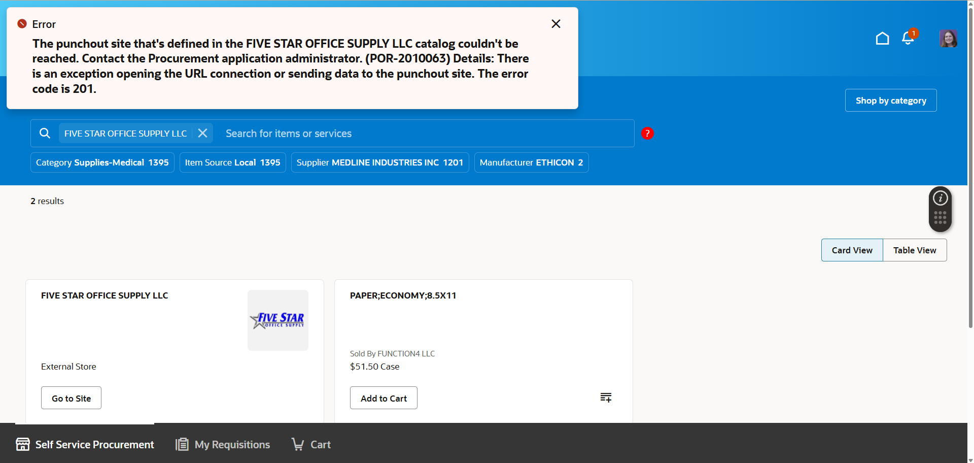 Receiving Punchout Error POR-2010063 — Cloud Customer Connect