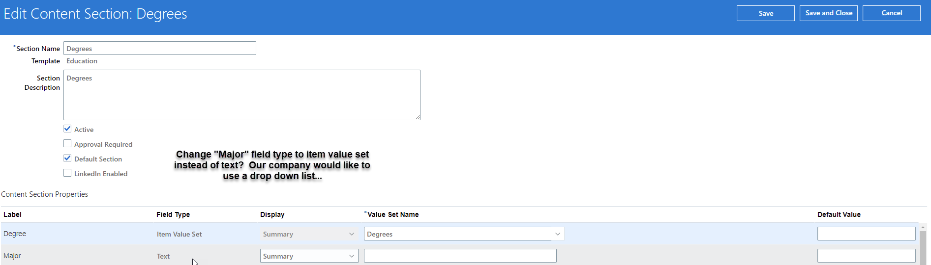 How to Edit - the Content Section for Degrees — Cloud Customer Connect