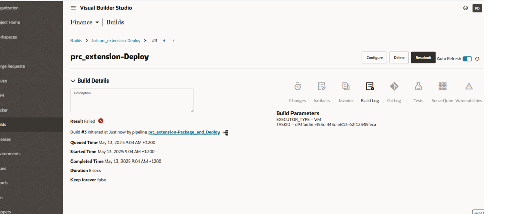 prc_extension-deploy result failed in Visual Builder Studio — Cloud ...