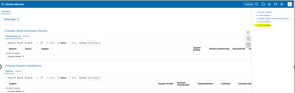Unable to Hide or Disable “Merge Supplier” Task — Cloud Customer Connect
