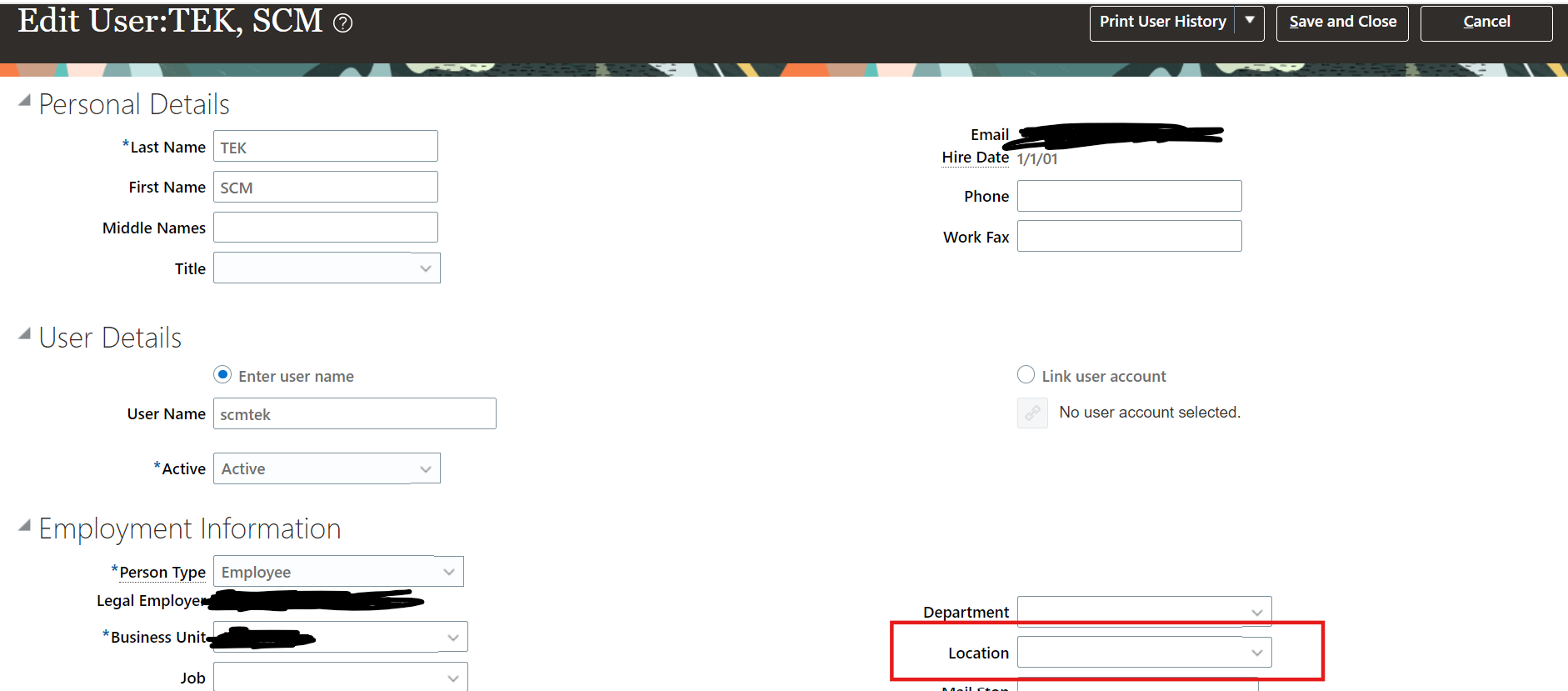 Significance of "Location" field in Manage Users task — Cloud Customer ...