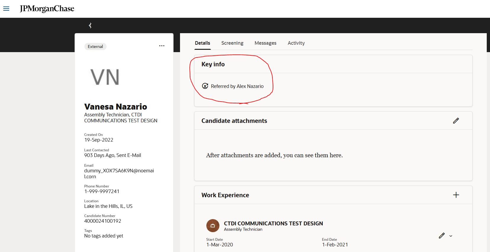 25A - Redwood - Candidate List page - Key info section populating ...
