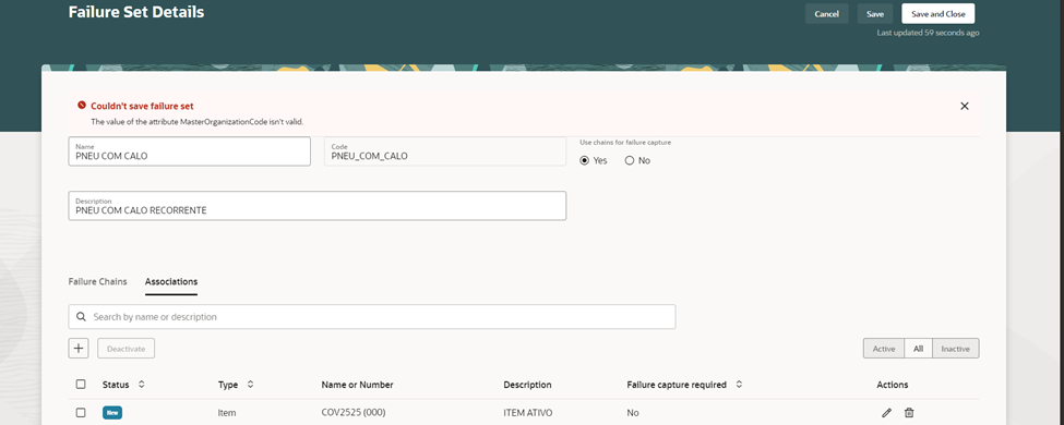 Manage Failure Sets — Cloud Customer Connect