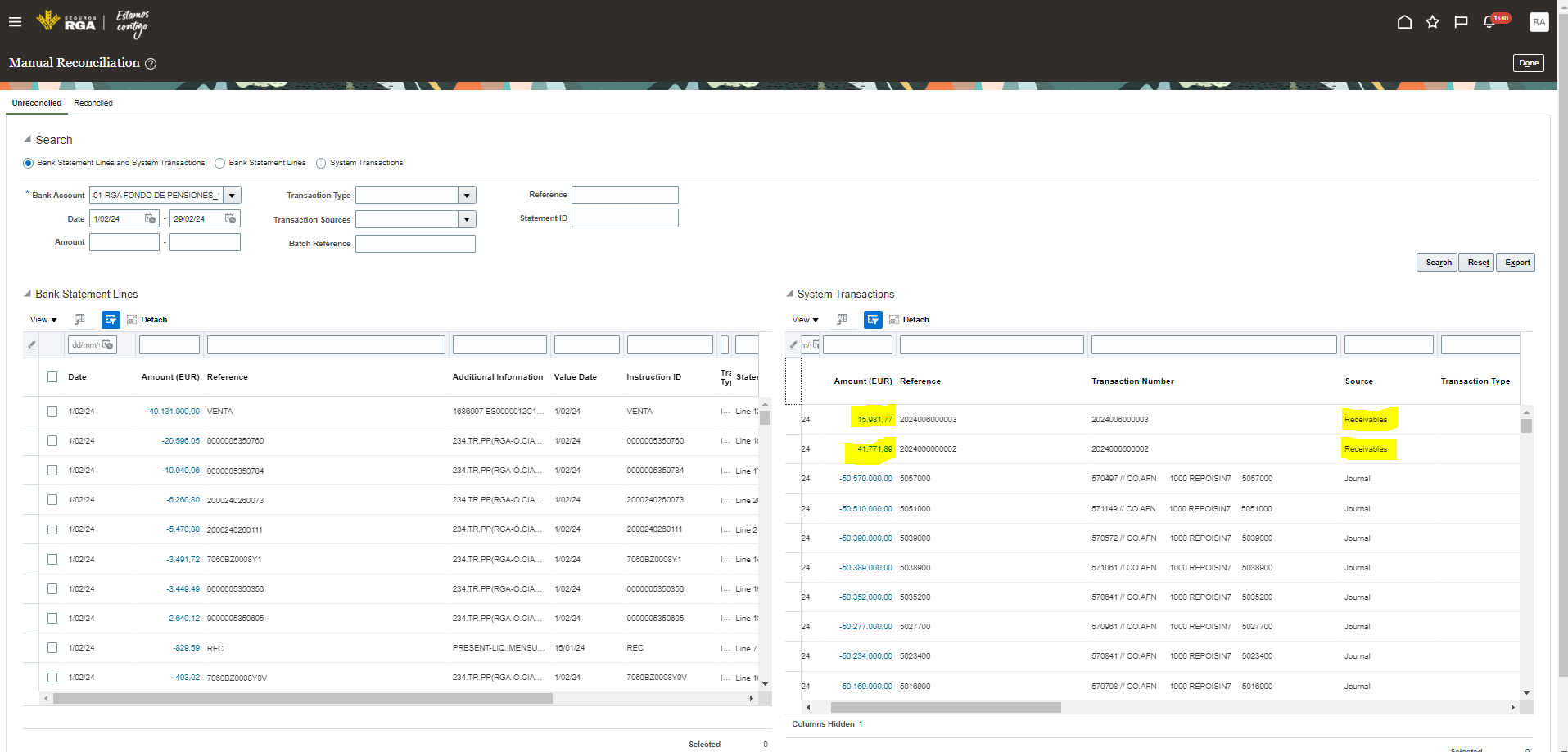It is possible to exclude from Cash Management one transaction source ...