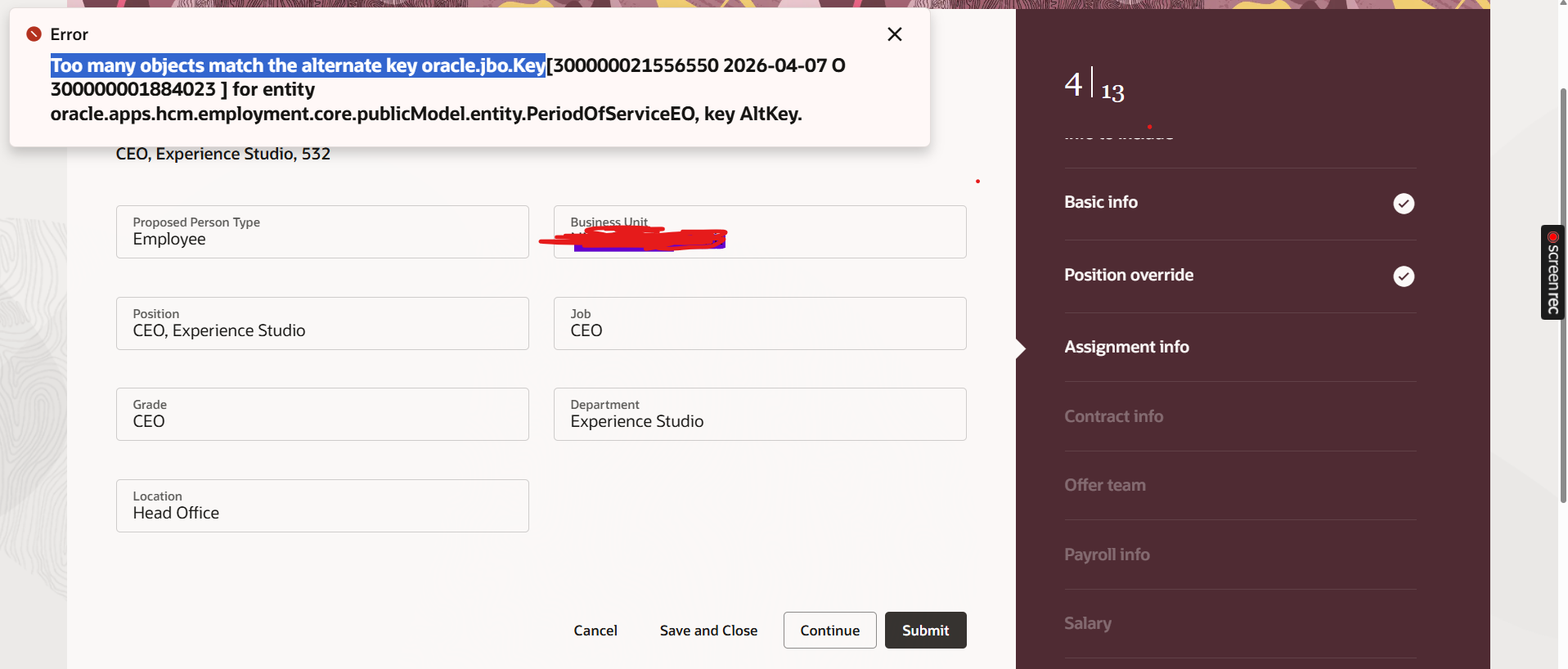 this error at Assignment Info section. — Cloud Customer Connect