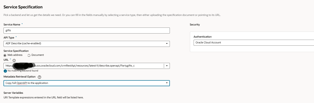 Service connection issue in visual builder studio — Cloud Customer Connect