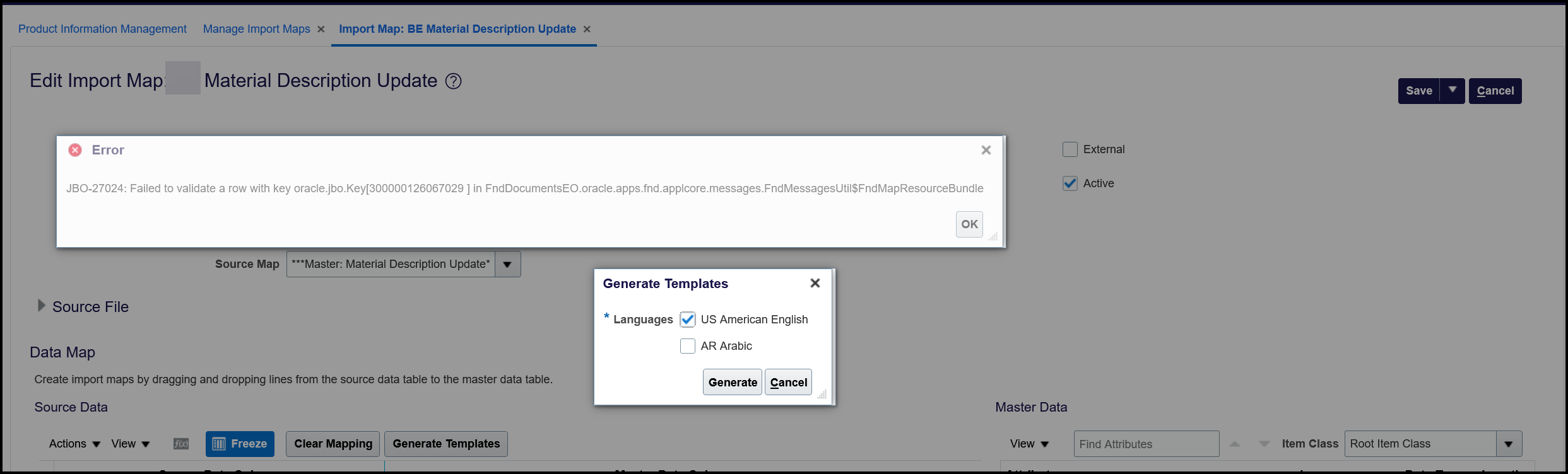 Issue while generating template for an Import map — Cloud Customer Connect