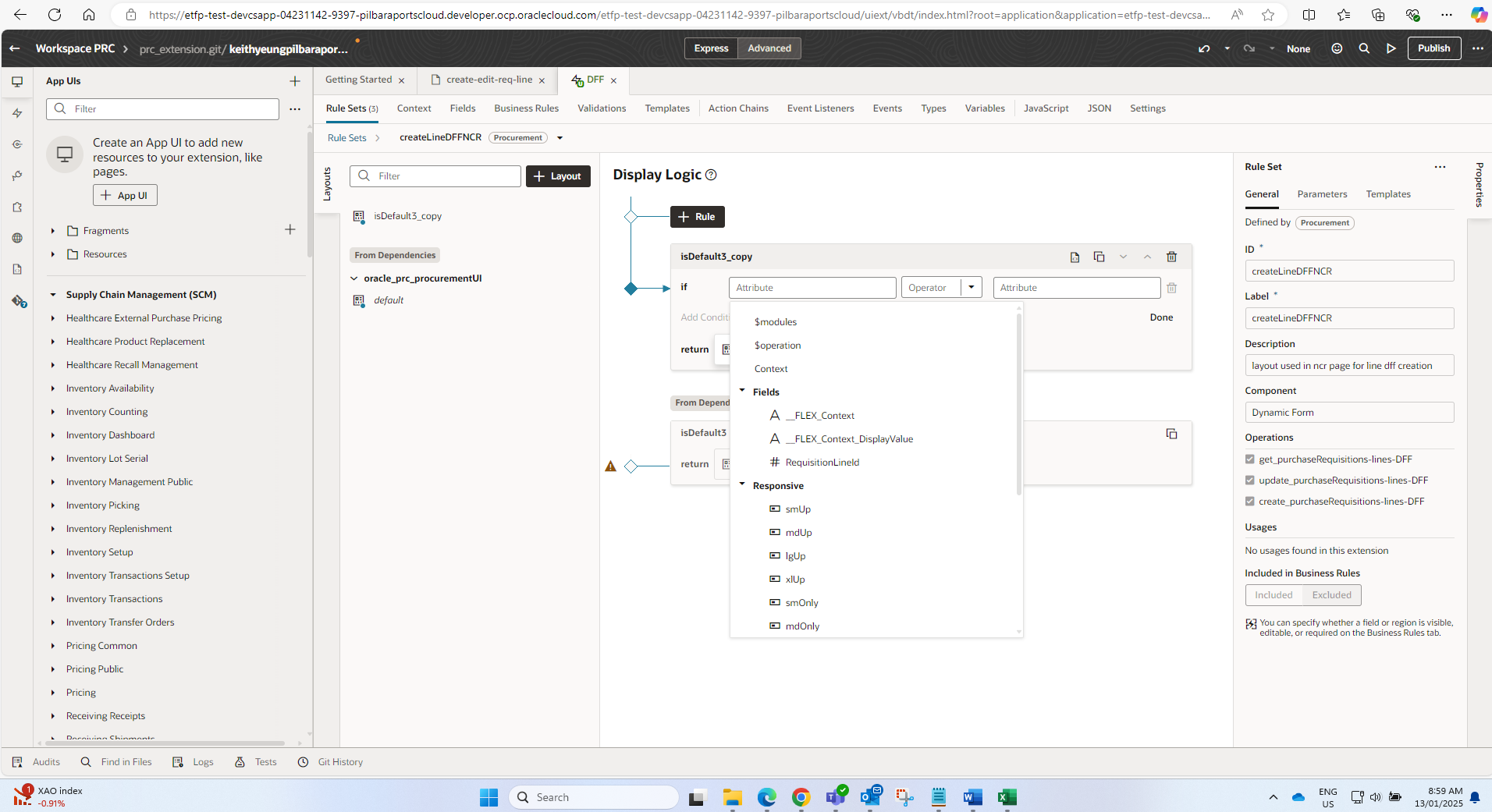 Show requisition line DFF based on purchasing category — Cloud Customer ...