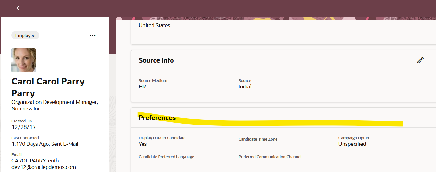 Edit Preferences section of INTERNAL candidate profile — Cloud Customer ...