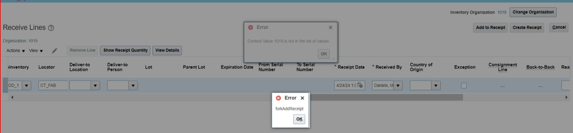 Error while receiving an inventory — Cloud Customer Connect