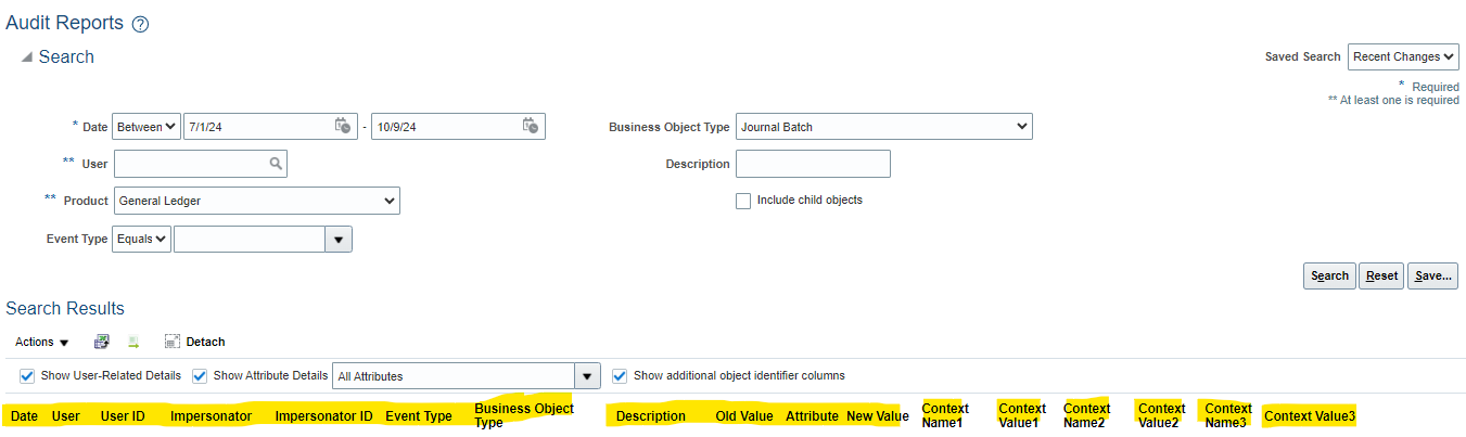 Tables for Audit Report Page Details that are under Tools Tab in UI ...