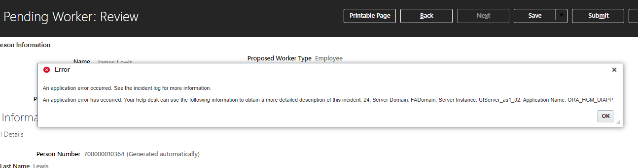 Process Pending Fusion Application Error when Processing a Pending worker from Taleo ...