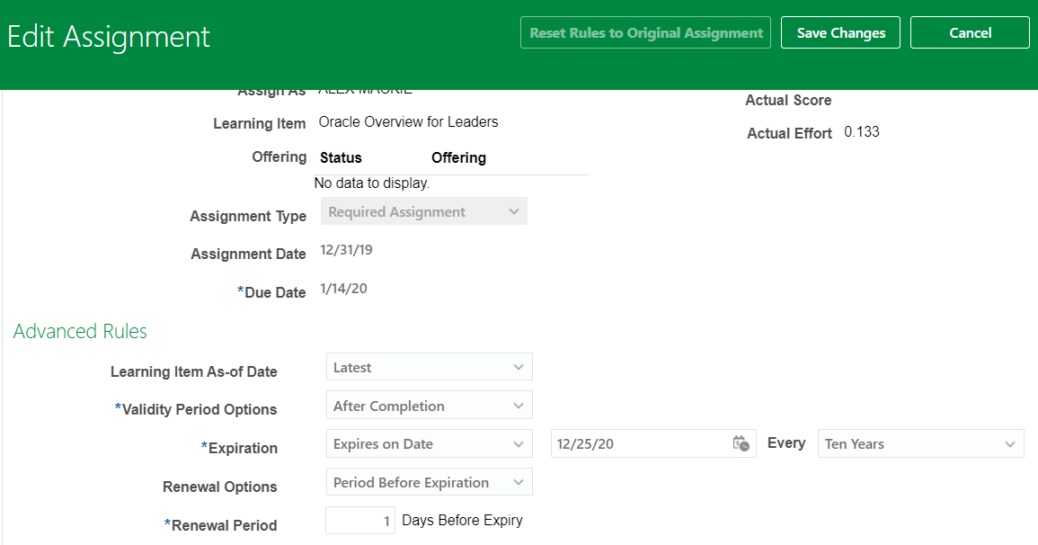 Creating a renewable assignment after original assignment has been ...