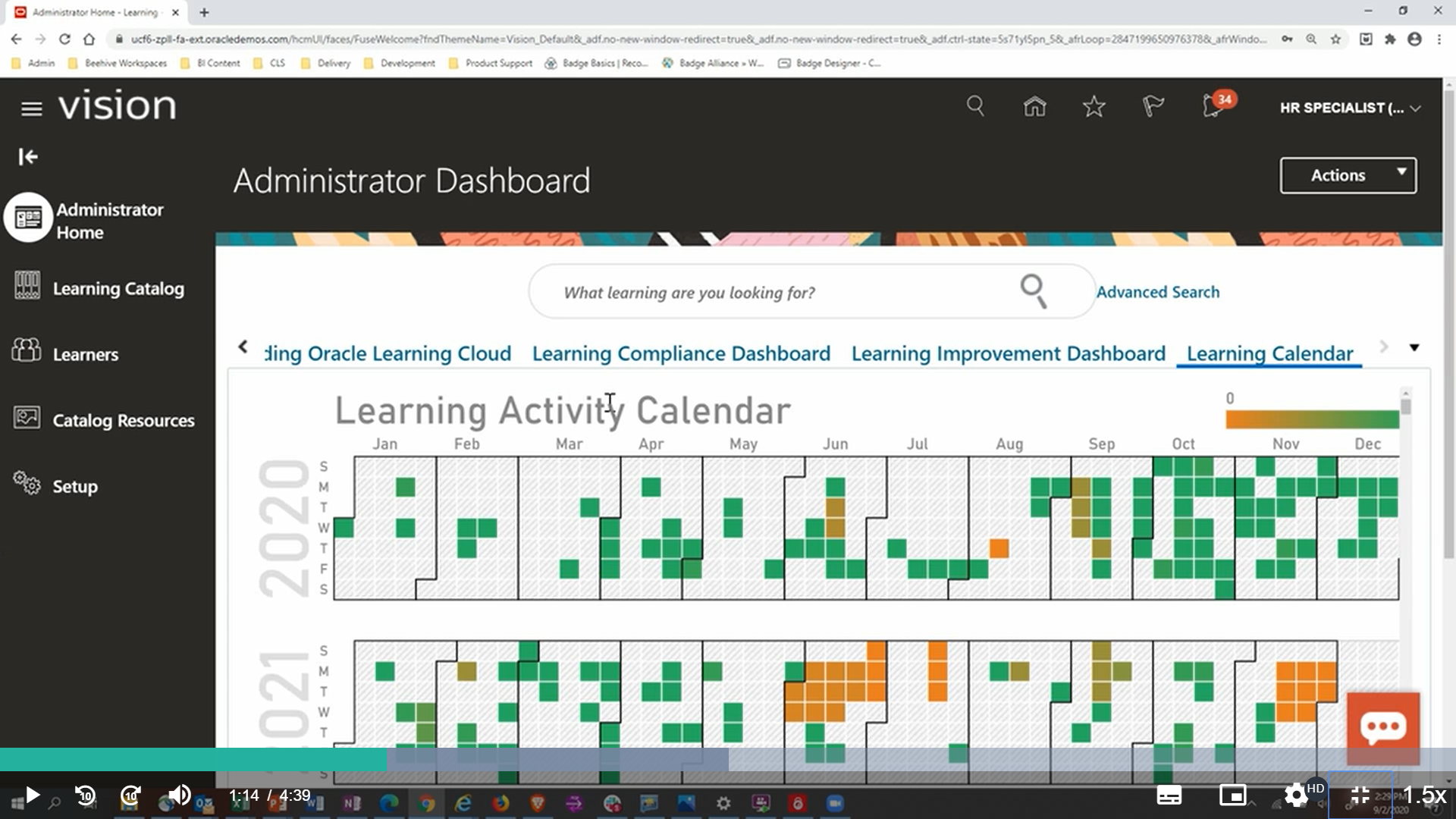 Report tabs on Learning admin dashboard — Cloud Customer Connect