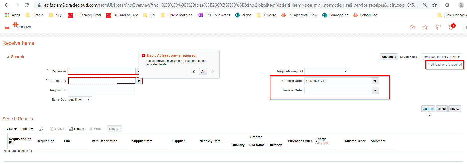 My Receipts search criteria issue — Cloud Customer Connect