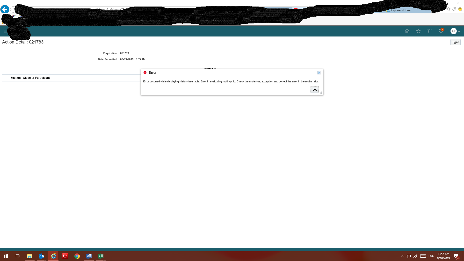 Error Occured while displaying history table. Error in evaluating ...