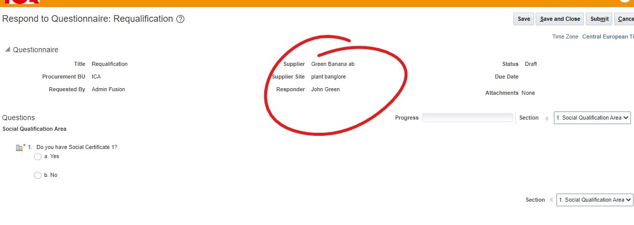 Questionnaire Request Address How to expose the supplier address on the questionnaire? — Cloud ...
