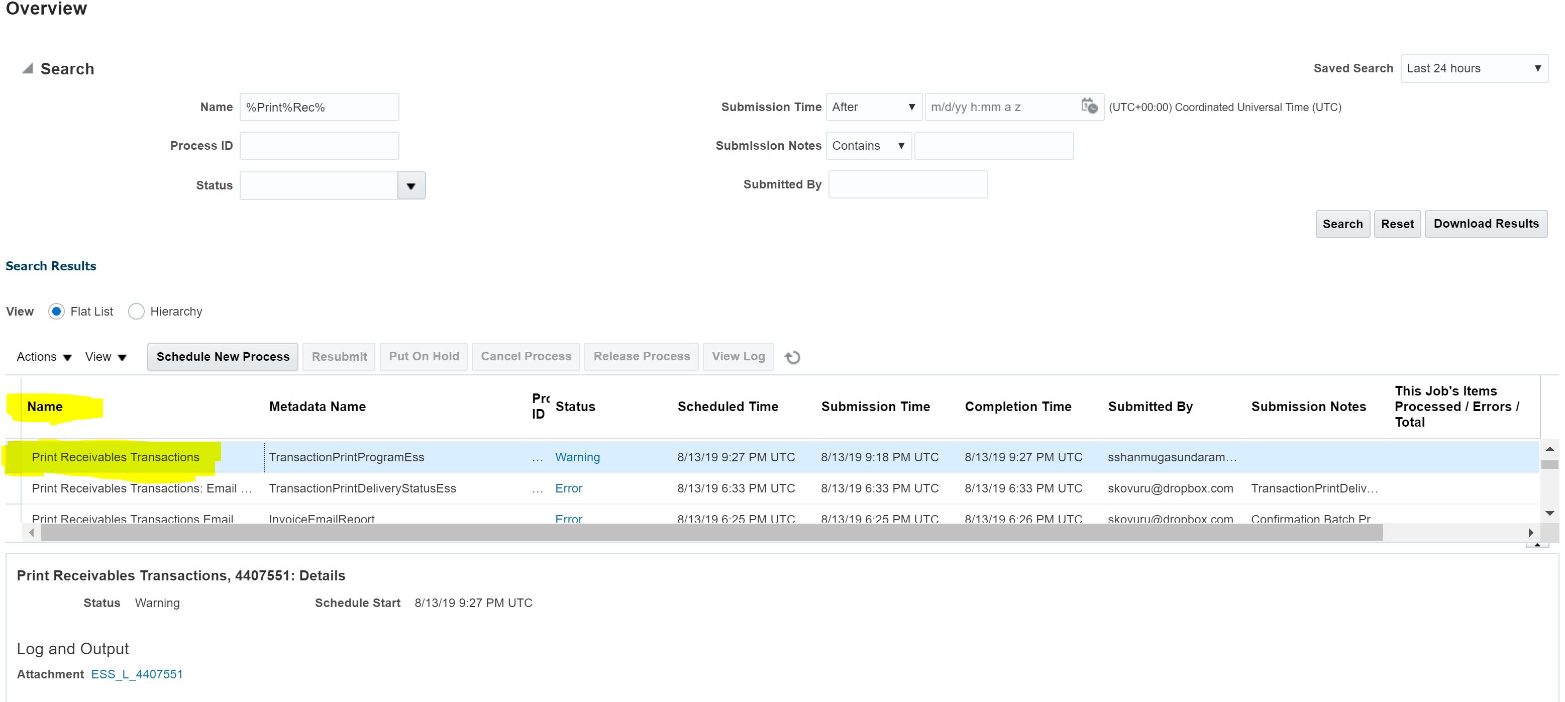 ESS Schedule Process Job Name not available — Cloud Customer Connect