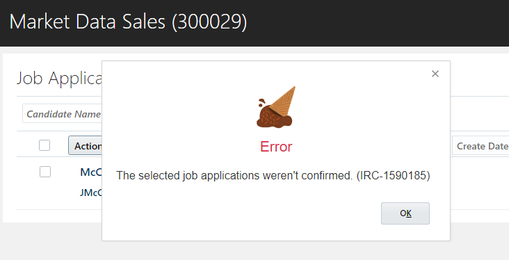 Not able to Confirm Job Application on behalf of candidate — Cloud ...