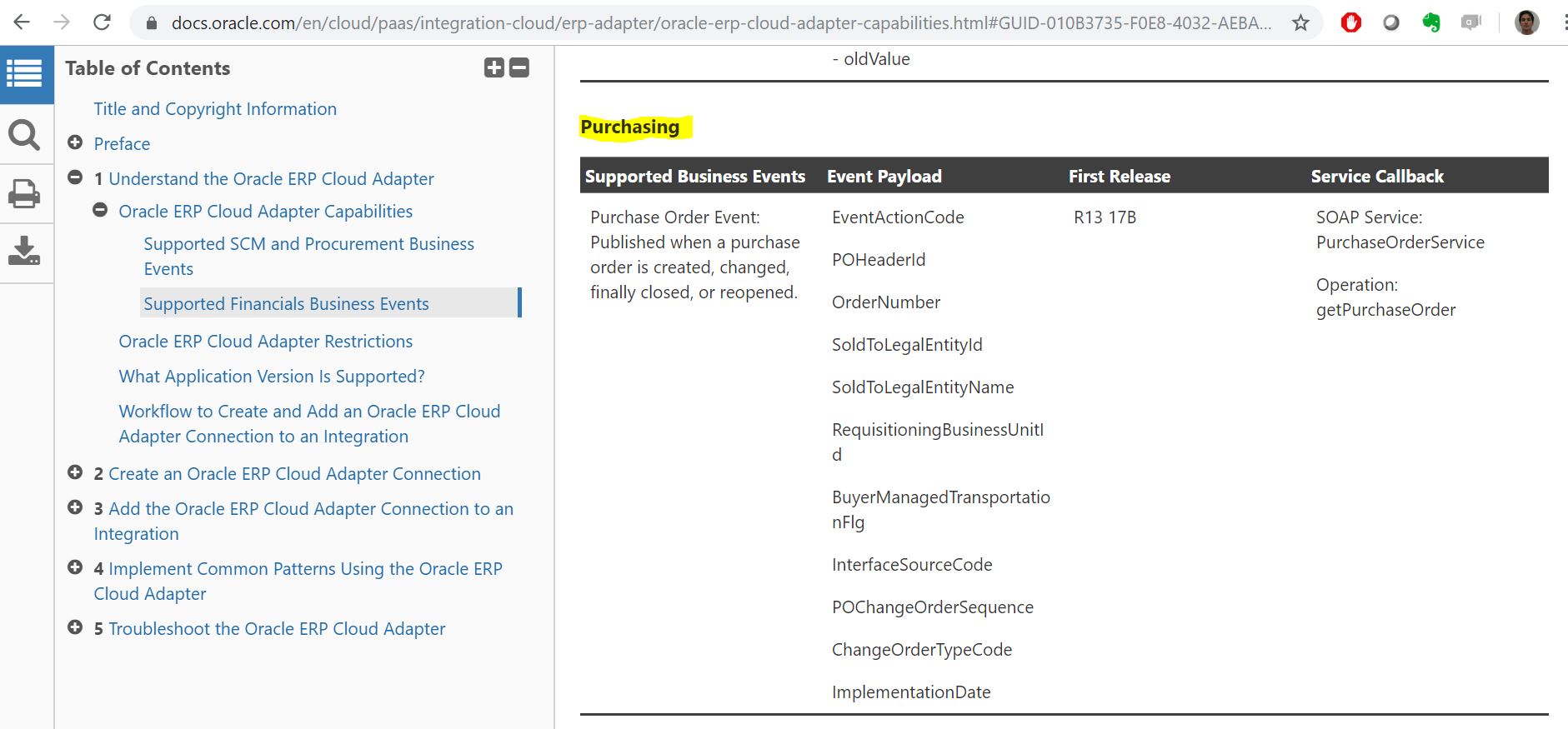 ERP Cloud Adapter - Procurement Business Events — Cloud Customer Connect