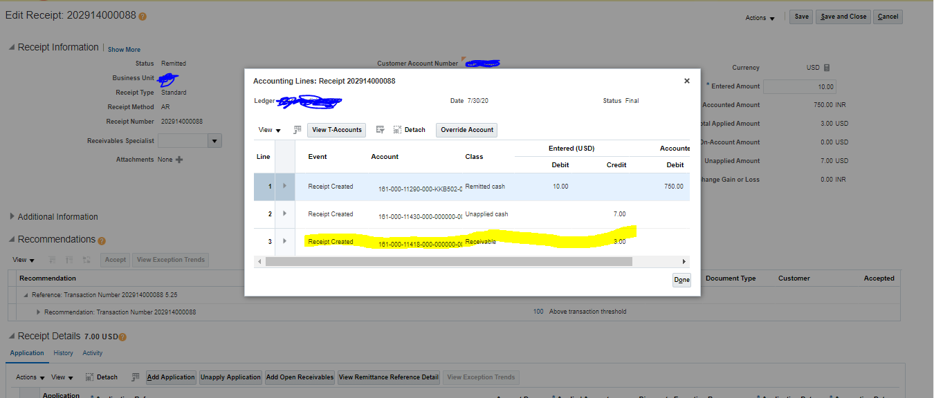 Table to get Accounting line in Receivables Receipt — Cloud Customer ...
