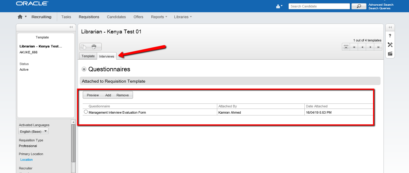 How to attach Interview Questionnaire with Requisition Template — Cloud ...