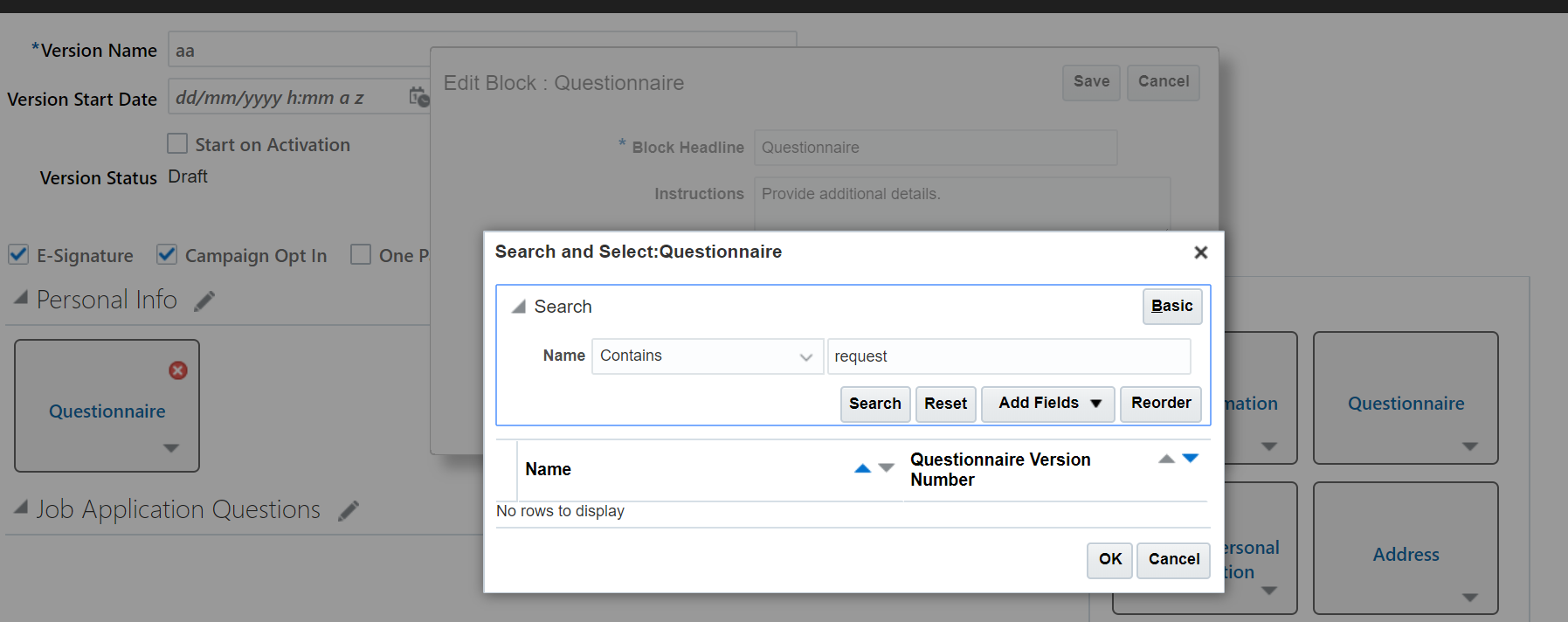 Request Information flow - questionnaire block does not show any ...
