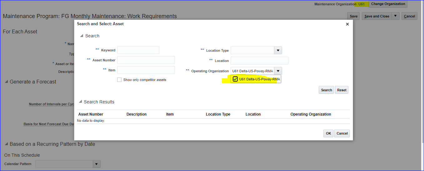 Unable to create Maintenance Programs for the Assets in which Operating ...