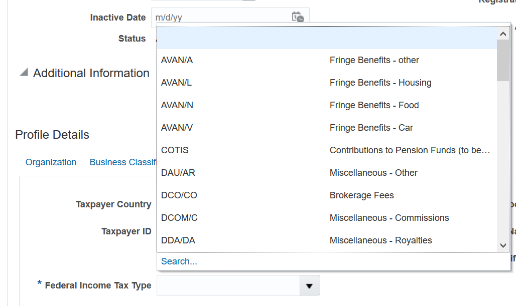 how to add values to "Federal Tax Type", list of values — Cloud