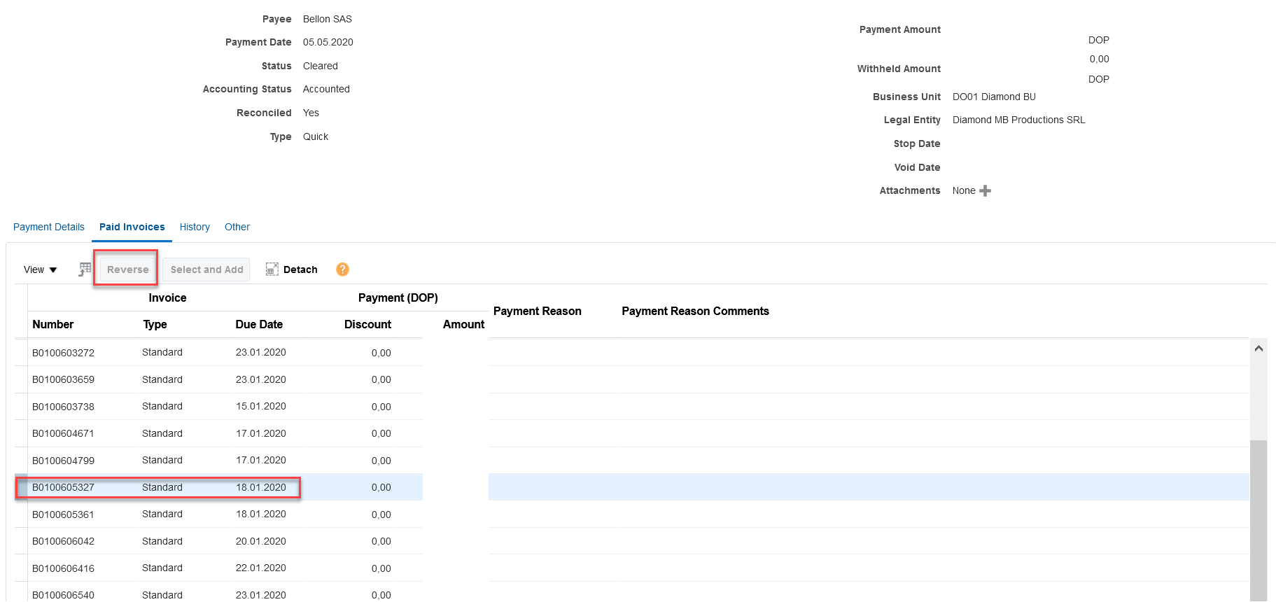 How To Reverse Only One Invoice on the Payment — Cloud Customer Connect