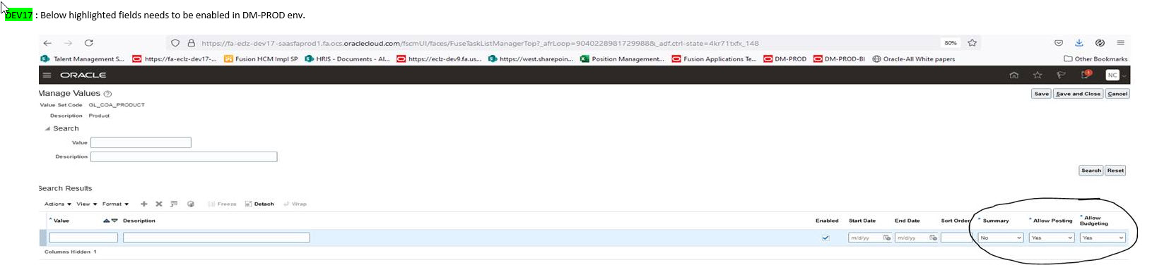 Value Set Codes do not show Posting fields — Cloud Customer Connect