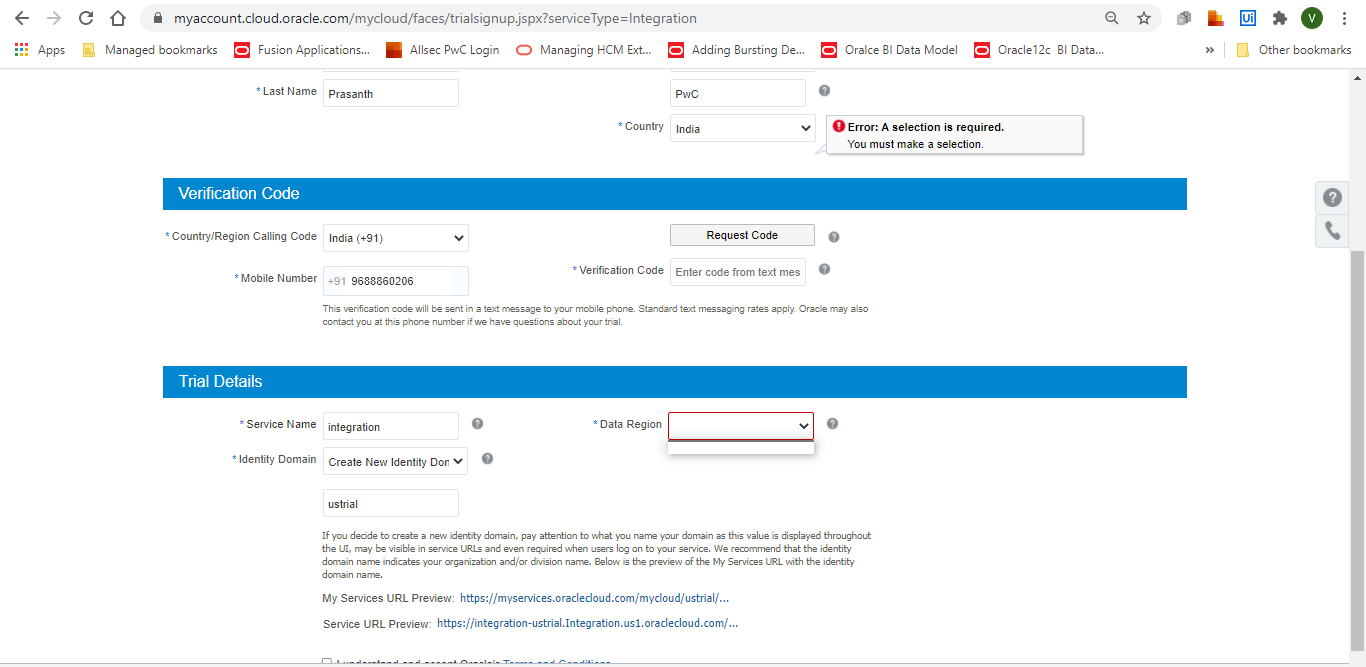 Not able to Provision OIC 30 days Trail Instance — Cloud Customer Connect