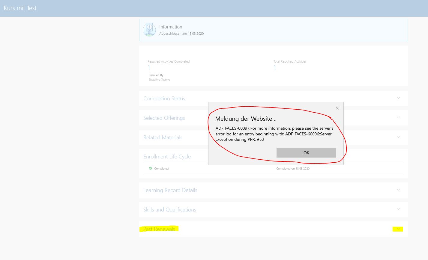 Error message when opening "past renewals" of an Offering — Cloud ...