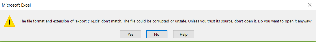 Comp Worksheet 'Export to Excel' Warning Message — Cloud Customer Connect