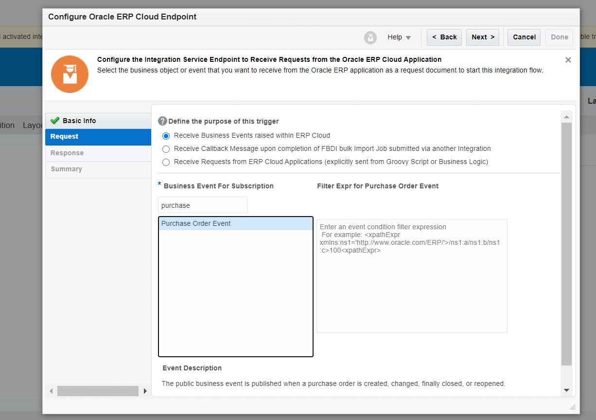 Is there a Purchase Requisition Business Event — Cloud Customer Connect