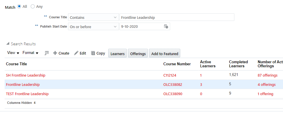 Sql query for Courses in Oracle Learning cloud — Cloud Customer Connect