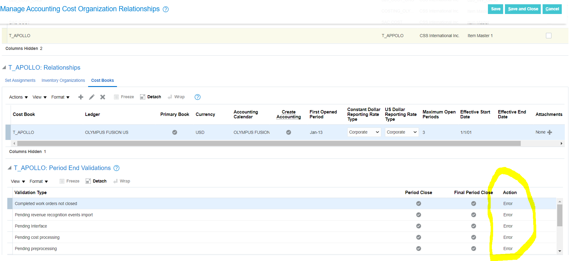 Manage Accounting Cost Orgs Relation Ship Error — Cloud Customer Connect