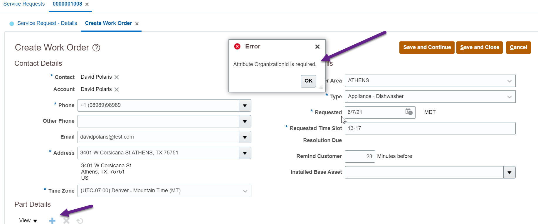 Unable to Add Parts to Service Request or Work Order — Cloud Customer ...