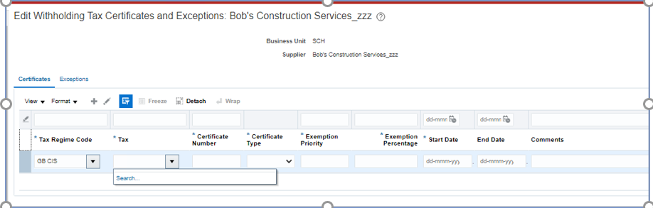 Unable to create Withholding Tax Certificate — Cloud Customer Connect