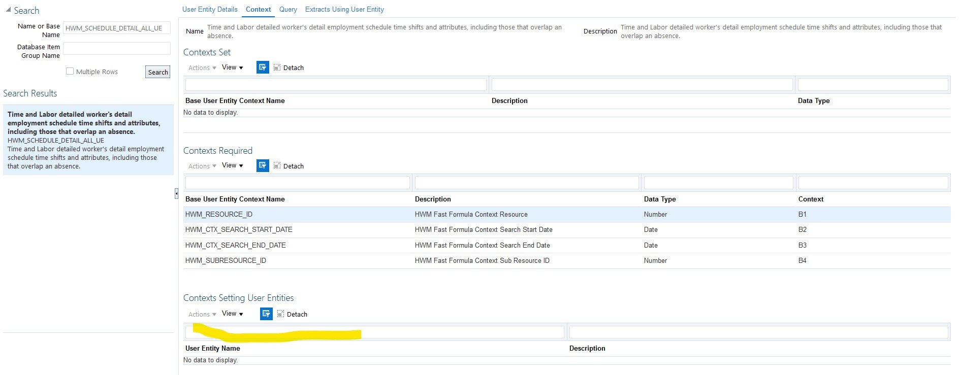 How to use user entity HWM_SCHEDULE_DETAIL_ALL_UE to fetch employee