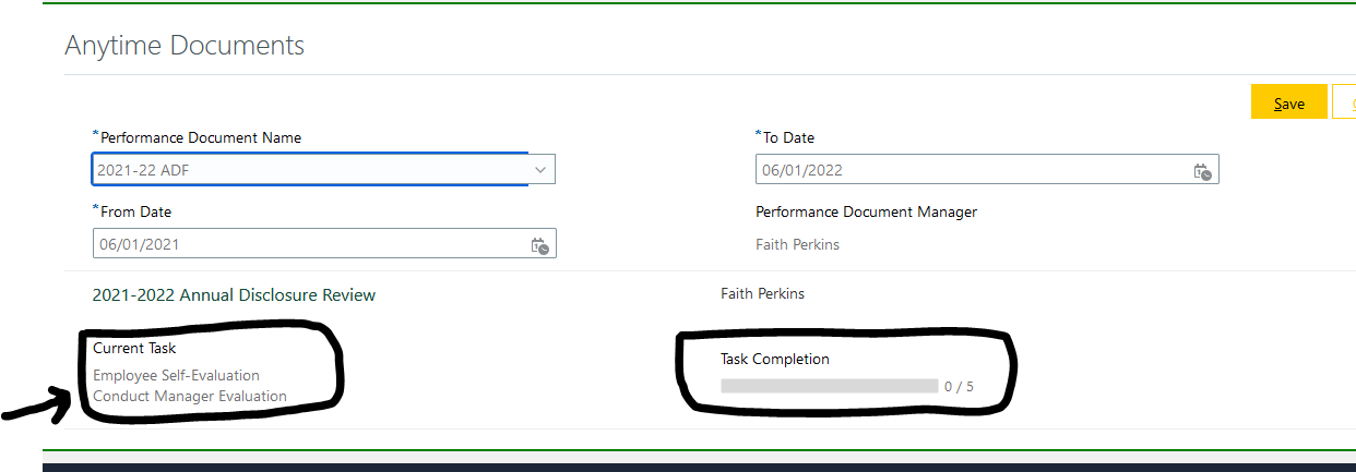Current Tasks on Performance Document — Cloud Customer Connect