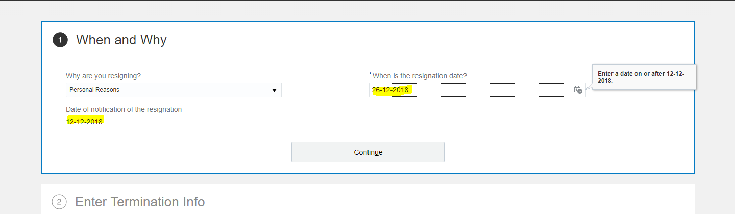 Resignation date validation — Cloud Customer Connect
