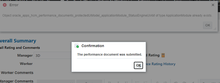 Error when submitting the performance document for approval — Cloud ...