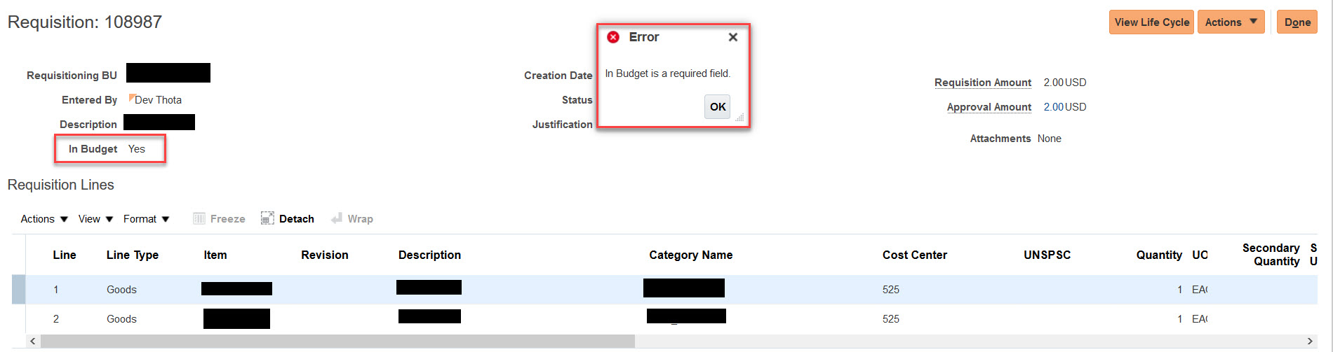 Unable to Duplicate Requisition — Cloud Customer Connect