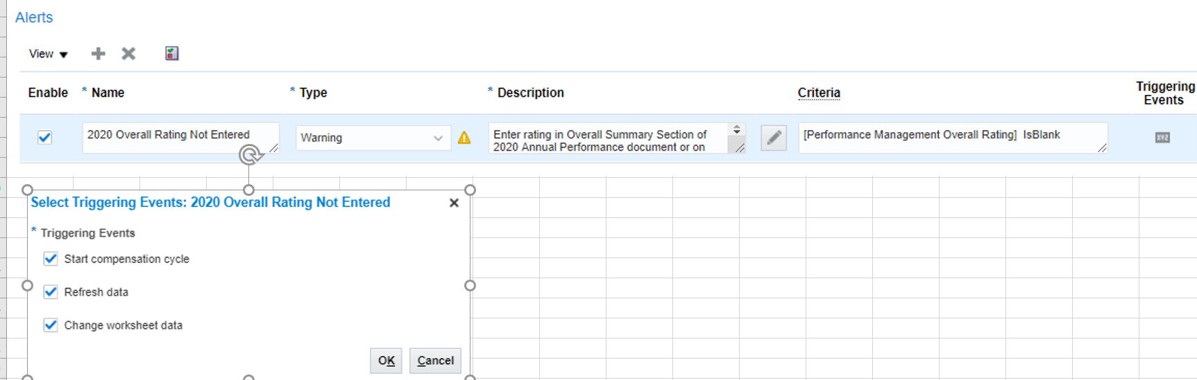 Compensation worksheet alert is not updating — Cloud Customer Connect