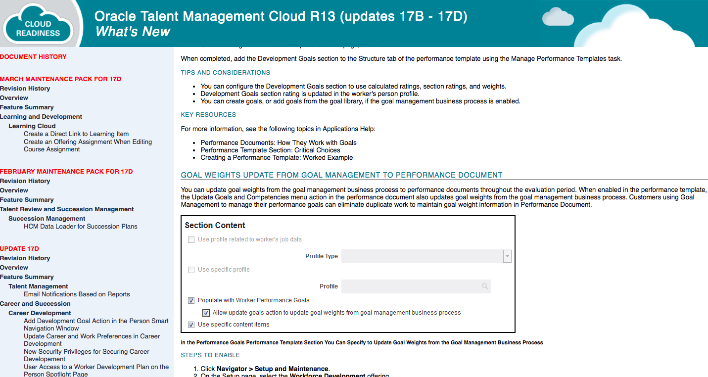 Goal weight validation in Performance documents — Cloud Customer Connect