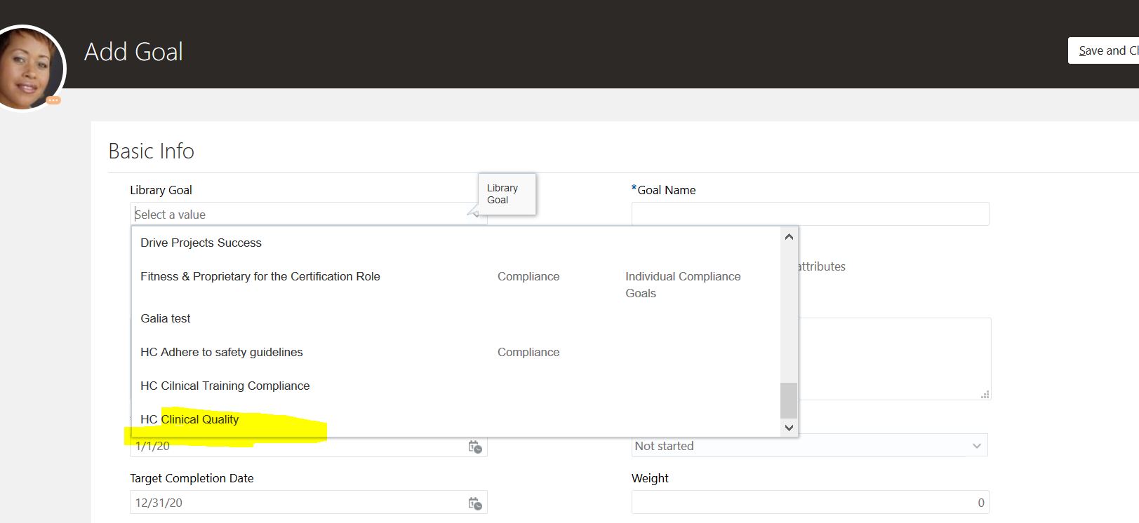 Search in Goal Library — Cloud Customer Connect