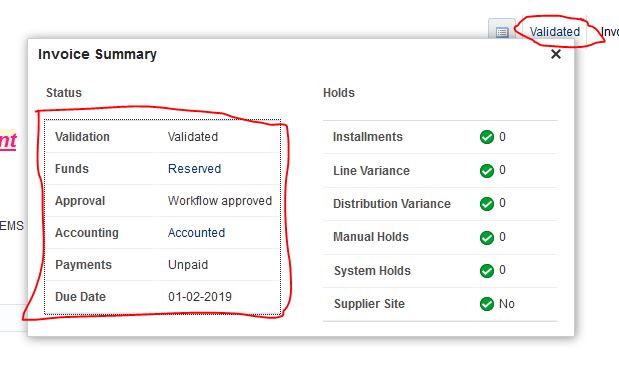 Sql Script to get the invoices status from the invoice validation ...
