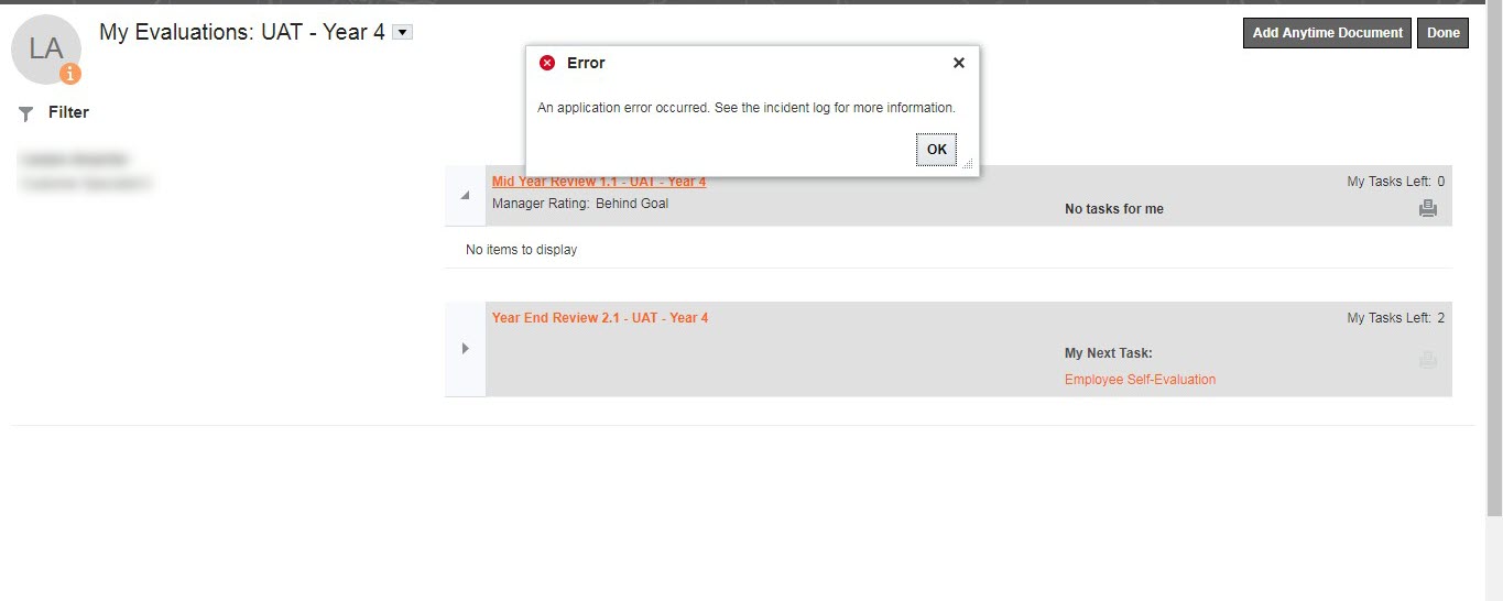 Error When Trying to Open Performance Review — Cloud Customer Connect