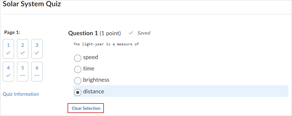 L'option Effacer la sélection d’une question d’un questionnaire configuré avec une notation négative.